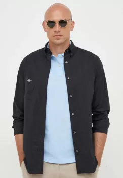 Gant camasa din bumbac barbati, culoarea negru, cu guler button-down, regular imagine