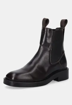 Gant ghete chelsea de piele Fallwi culoarea maro, cu toc plat, 31541129 imagine