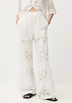 Gestuz pantaloni din bumbac culoarea alb, lat, high waist, 10910510 imagine