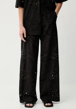 Gestuz pantaloni din bumbac culoarea negru, lat, high waist, 10910510 imagine