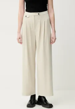 Gestuz pantaloni din lana femei, culoarea bej, drept, high waist, 10910011 imagine