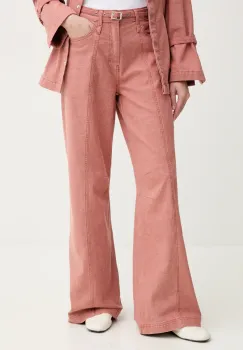 Gestuz pantaloni femei, culoarea portocaliu, lat, high waist, 10909927 imagine