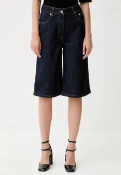 Gestuz pantaloni scurti jeans culoarea albastru marin, neted, high waist, 10910456 imagine