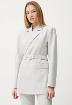 Gestuz sacou din lana culoarea gri, cu doua randuri de nasturi, neted, 10909752 imagine