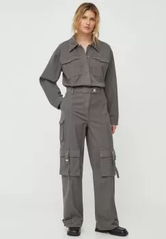 Gestuz salopeta jeans culoarea gri, cu guler imagine