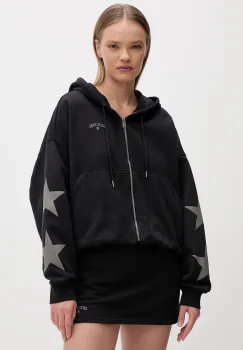 Guess Jeans hanorac cu fermoar si gluga pentru femei, din bumbac imagine