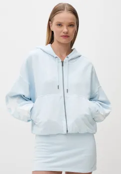 Guess Jeans hanorac cu fermoar si gluga pentru femei, din bumbac imagine