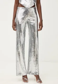 Haveone pantaloni culoarea argintiu, lat, high waist, PGE-P259 imagine