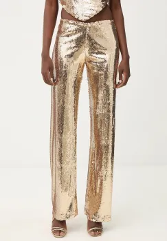 Haveone pantaloni culoarea auriu, lat, high waist, PGE-P259 imagine