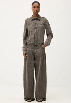 Haveone salopeta jeans culoarea gri, bumbac, cu guler, YGZ-P009 imagine