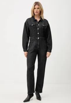 Haveone salopeta jeans culoarea negru, bumbac, cu guler, YGZ-P007 imagine