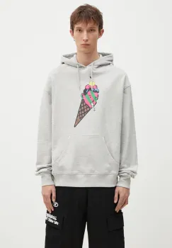 ICECREAM hanorac de bumbac Cone Man Popover Hood barbati, culoarea gri, cu gluga, cu imprimeu, IC24487 imagine