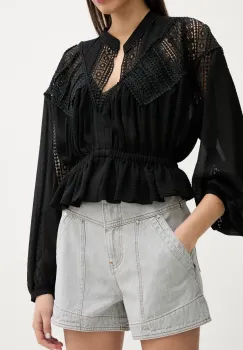 IRO pantaloni scurti jeans femei, culoarea gri, neted, high waist, WP30HIPPOLIE imagine