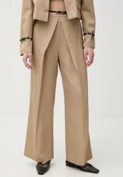 ISABELLE BLANCHE pantaloni din amestec de in femei, culoarea bej, drept, high waist, IS25SS-P059-T004 imagine