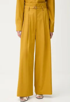 ISABELLE BLANCHE pantaloni din lana culoarea galben, drept, high waist, IS25FW-P036-T002 imagine