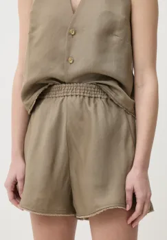 Ivy Oak pantaloni scurti din in culoarea verde, neted, high waist, IO115201 imagine