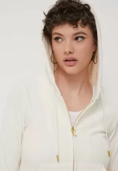 Juicy Couture bluza din velur culoarea bej, cu gluga, cu imprimeu imagine