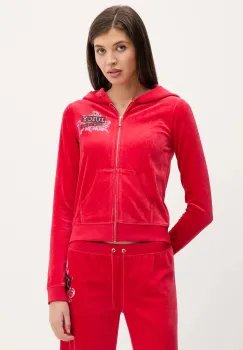 Juicy Couture bluza din velur Wrap You Up culoarea rosu, cu gluga, cu imprimeu, JCNAS126451 imagine