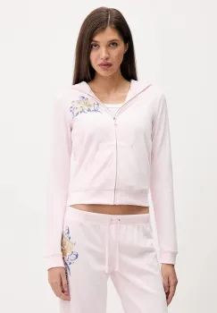 Juicy Couture bluza din velur Wrap You Up culoarea roz, cu gluga, cu imprimeu, JCNAS126451 imagine