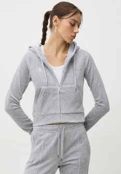 Juicy Couture bluza femei, culoarea gri, cu gluga, cu imprimeu, JCWA122001 imagine