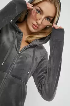 Juicy Couture bluza femei, culoarea gri, cu gluga, neted imagine