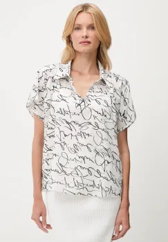 Karl Lagerfeld bluza din bumbac culoarea bej, cu imprimeu, A3W11039 imagine