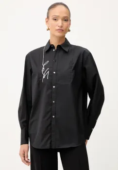 Karl Lagerfeld camasa culoarea negru, cu guler clasic, relaxed, A4W11014 imagine