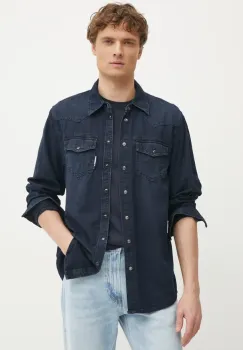 Karl Lagerfeld camasa jeans barbati, culoarea albastru marin, cu guler clasic, regular, 551851.605901 imagine