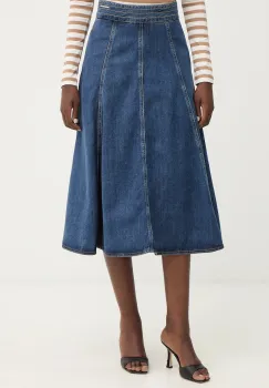 Karl Lagerfeld fusta jeans FASHION DENIM culoarea bleumarin, midi, evazati, B1W12014 imagine