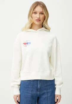 Karl Lagerfeld hanorac de bumbac femei, culoarea bej, cu gluga, cu imprimeu, A2W20072 imagine