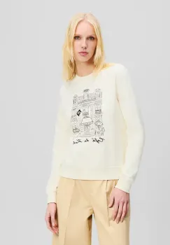 Karl Lagerfeld hanorac de bumbac femei, culoarea bej, cu imprimeu, A2W20057 imagine