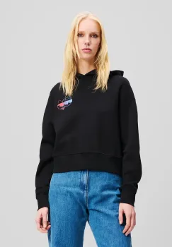 Karl Lagerfeld hanorac de bumbac femei, culoarea negru, cu gluga, cu imprimeu, A2W20072 imagine