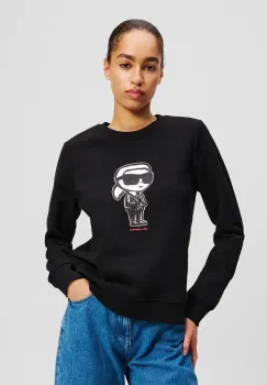 Karl Lagerfeld hanorac de bumbac femei, culoarea negru, cu imprimeu, A2W20071 imagine