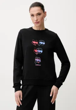 Karl Lagerfeld hanorac de bumbac femei, culoarea negru, cu imprimeu, A2W20076 imagine