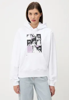 Karl Lagerfeld Jeans hanorac de bumbac culoarea alb, cu gluga, cu imprimeu, A3W20042 imagine