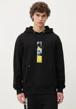 Karl Lagerfeld Jeans hanorac de bumbac culoarea negru, cu gluga, cu imprimeu, A3M20031 imagine