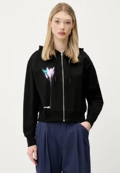 Karl Lagerfeld Jeans hanorac de bumbac culoarea negru, cu gluga, cu imprimeu, A3W20041 imagine