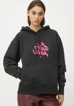 Karl Lagerfeld Jeans hanorac de bumbac femei, culoarea negru, cu gluga, cu imprimeu, A1W20093 imagine