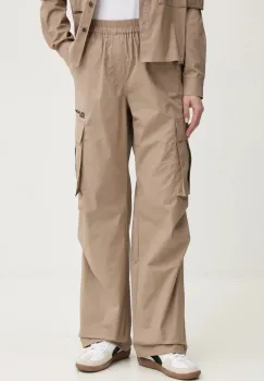 Karl Lagerfeld Jeans pantaloni femei, culoarea bej, drept, high waist, A1W10062 imagine