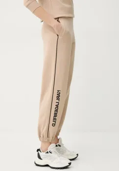 Karl Lagerfeld pantaloni de trening femei, culoarea bej, cu imprimeu, A2W10149 imagine