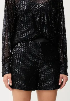 Karl Lagerfeld pantaloni scurti culoarea negru, cu imprimeu, high waist, A4W10125 imagine