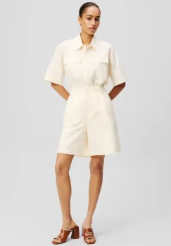 Karl Lagerfeld pantaloni scurti din in femei, culoarea bej, uni, high waist, A2W10015 imagine