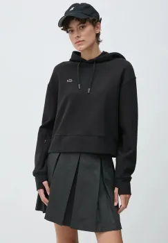 Lacoste bluza femei, culoarea negru, cu gluga, neted imagine