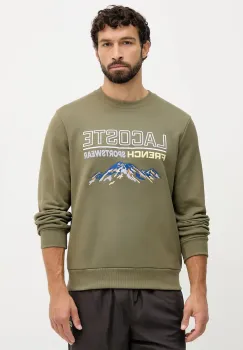 Lacoste hanorac de bumbac culoarea verde, cu imprimeu, SH5884 imagine