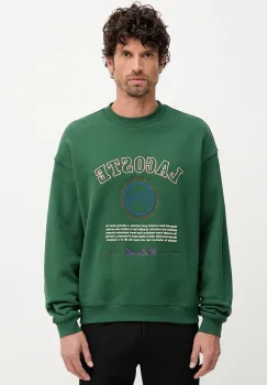 Lacoste hanorac de bumbac culoarea verde, cu imprimeu, SH5888 imagine