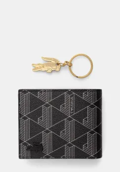 Lacoste portofel + breloc barbati, culoarea negru, NH4801LX imagine