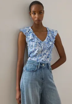 Lauren Ralph Lauren bluza cu volane pentru femei, din bumbac imagine