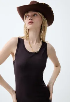 LE SH KA headwear palarie cu boruri largi pentru femei, din lana Brown Cowboy imagine