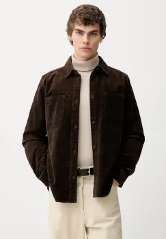 Les Deux camasa din velur culoarea maro, cu guler clasic, regular, 1001701 imagine