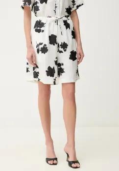 Liviana Conti pantaloni scurti din in femei, culoarea alb, cu imprimeu, high waist, L5SL57 imagine